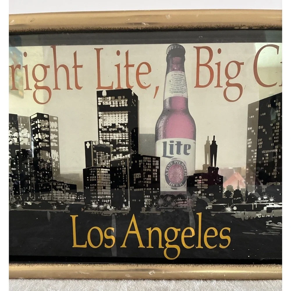 Miller Lite Sign Bright Lite Big City Los Angeles Skyline 3D Bar Pub Vtg*flaws